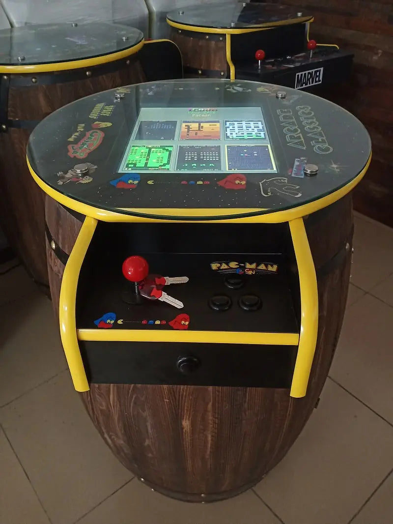Beer-barrel-cocktail-arcade-game-machine-table-60-in-1-games-Tomy Arcade