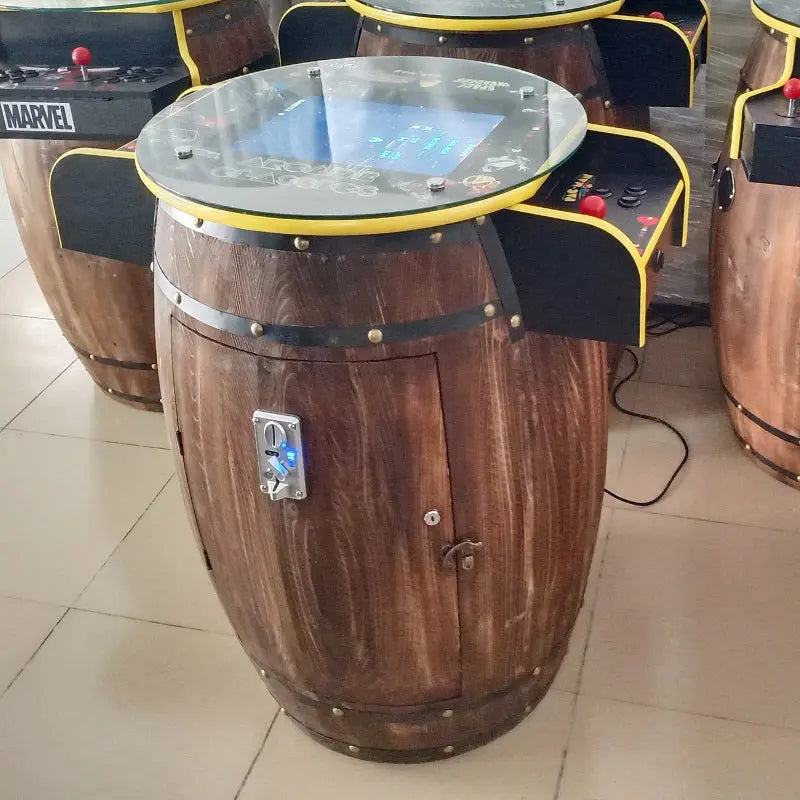 Beer-barrel-cocktail-arcade-game-machine-table-60-in-1-games-Tomy Arcade