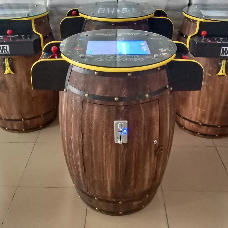Beer-barrel-cocktail-arcade-game-machine-table-60-in-1-games-Tomy Arcade