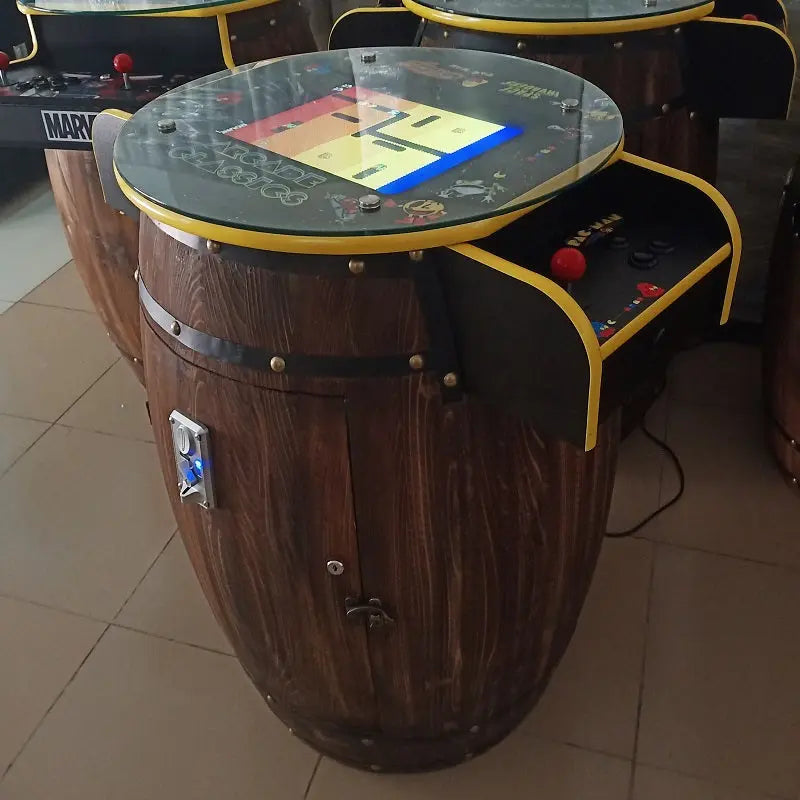 Beer-barrel-cocktail-arcade-game-machine-table-60-in-1-games-Tomy Arcade